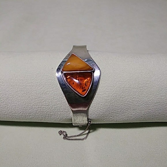Sterling Silver Cuff Bracelet Amber